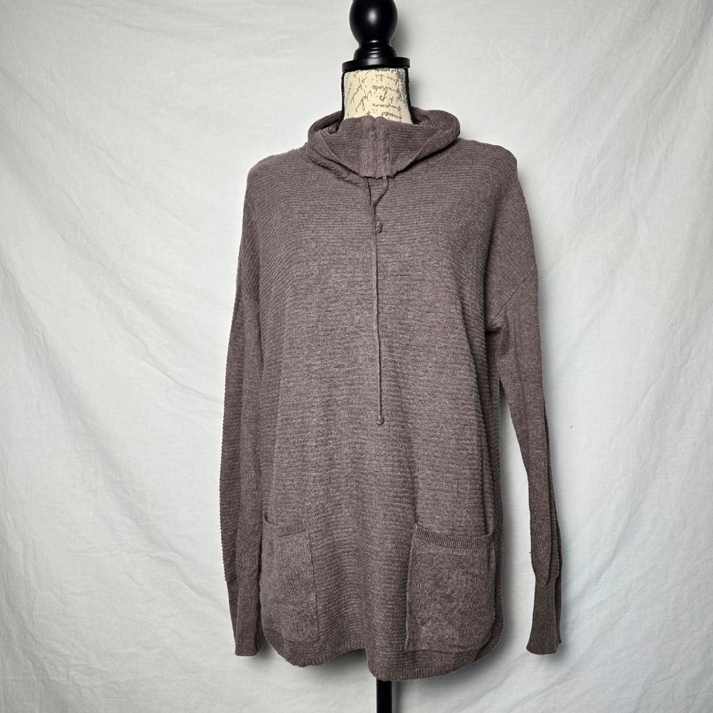 Dakini Ribbed Cowl Neck Tunic Sweater with Pockets - Medium
